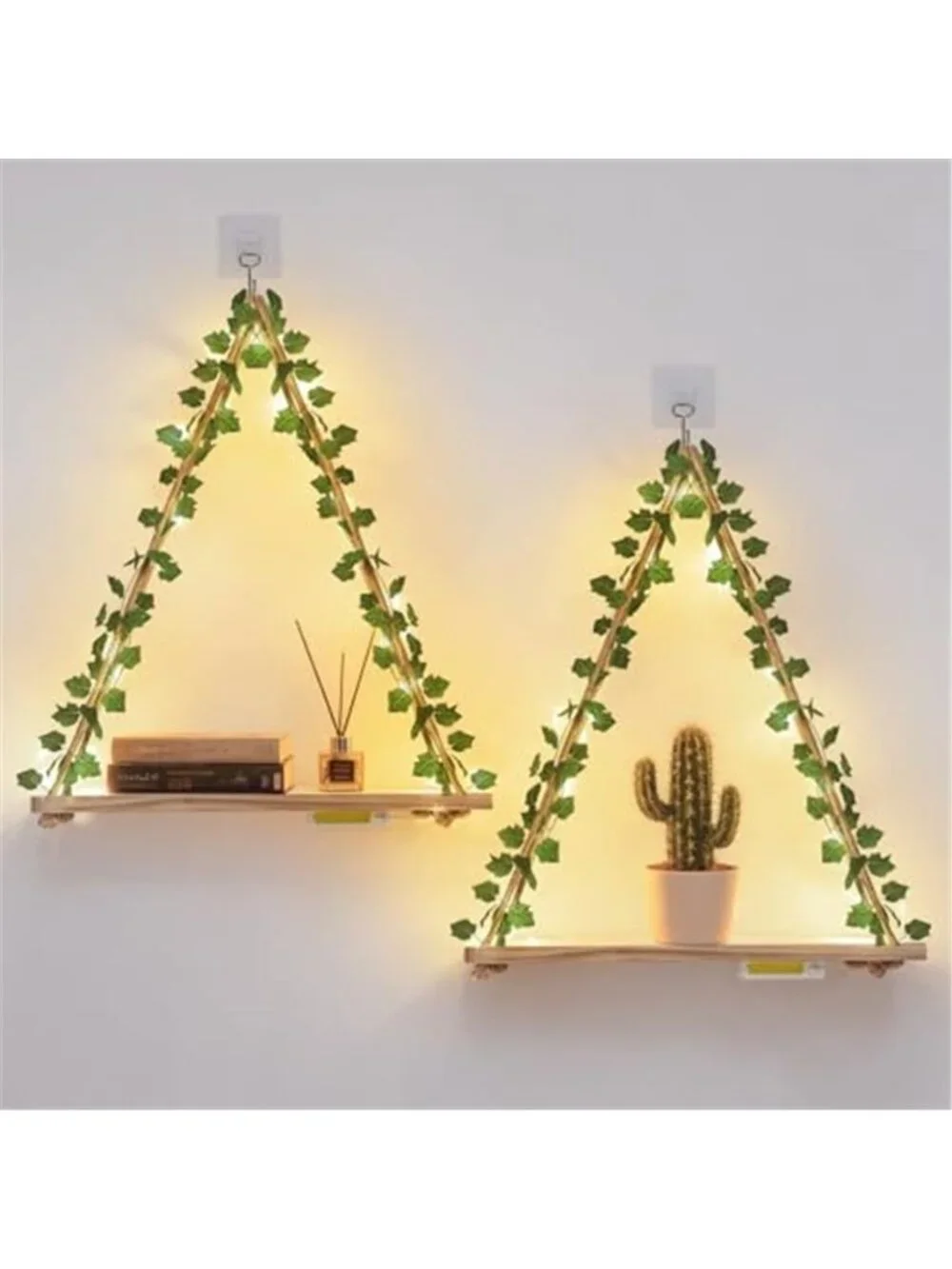 Macrame Floating Shelves for Wall No Drilling,Boho Hanging Shelf with Artificial